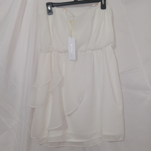 BCBGeneration Strapless White Tiered Ruffle Dress NWT Womens Size M Cocktail - Picture 5 of 13